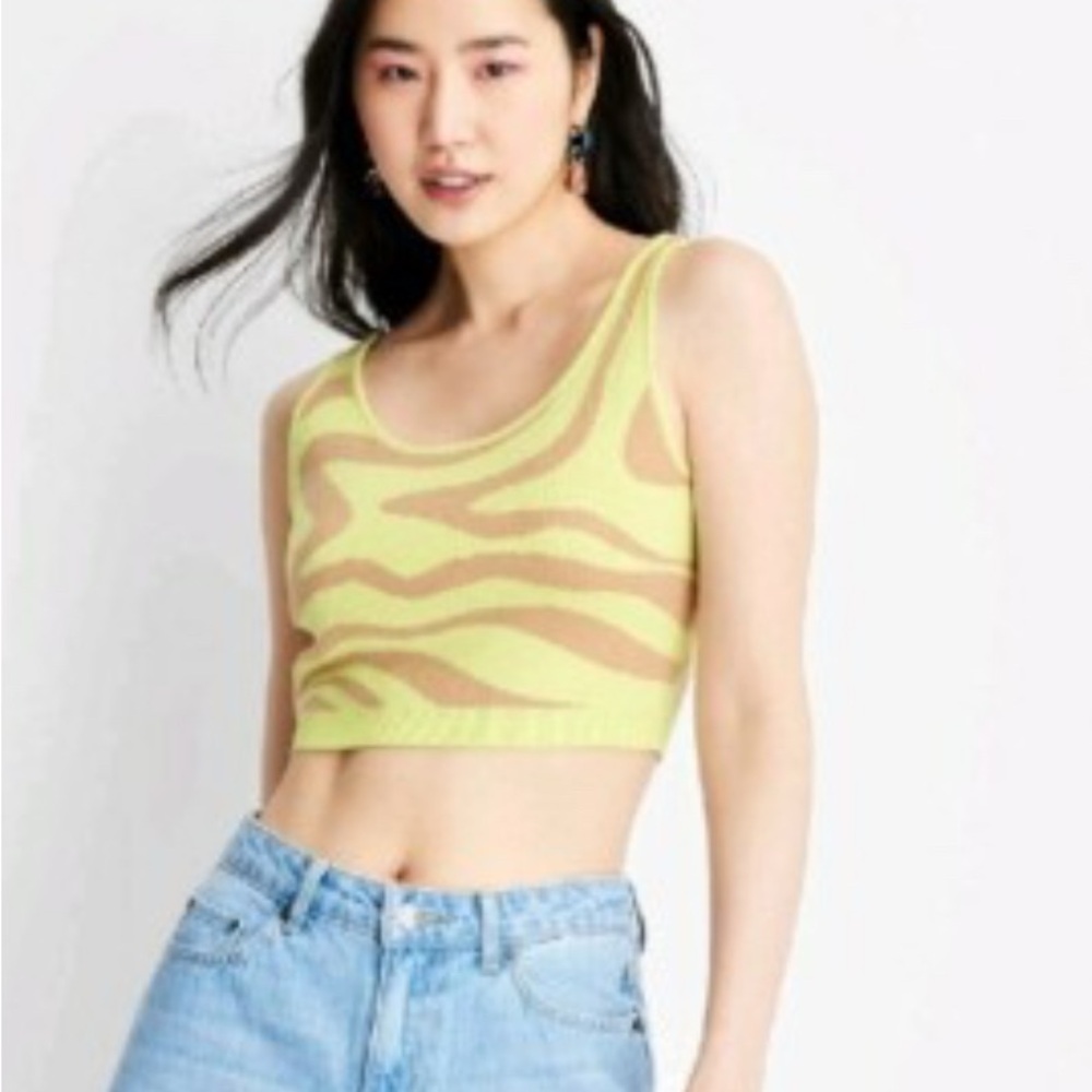 Future Collective‎ Lime Green Zebra Print Knit Crop Womens Top Sz Medium NWT